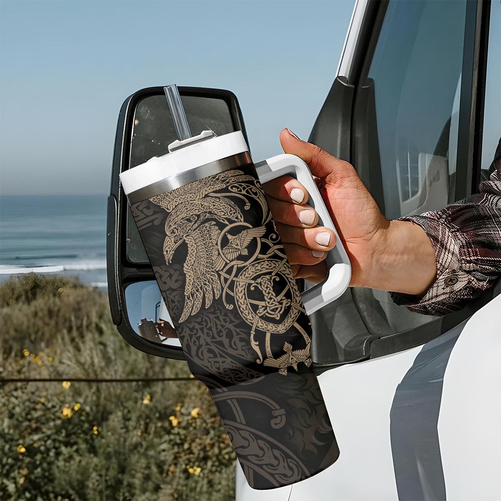 Viking Raven Tumbler With Handle Fear Not Death For the Hour Of Your Doom TS04 Viking Raven Tumbler With Handle Fear Not Death For the Hour Of Your Doom TS04