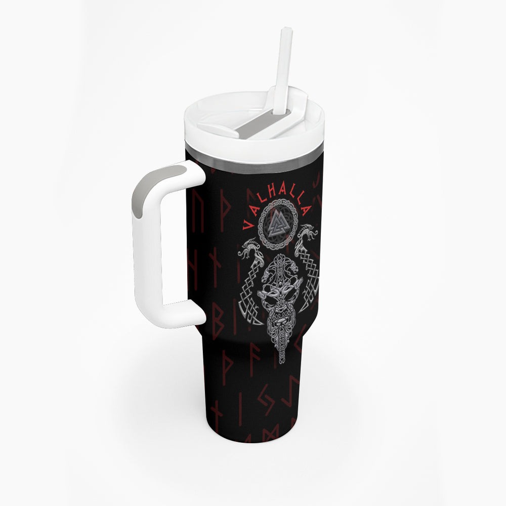Viking Valhalla Tumbler With Handle Odin and Drakkar Pattern TS04 Viking Valhalla Tumbler With Handle Odin and Drakkar Pattern TS04