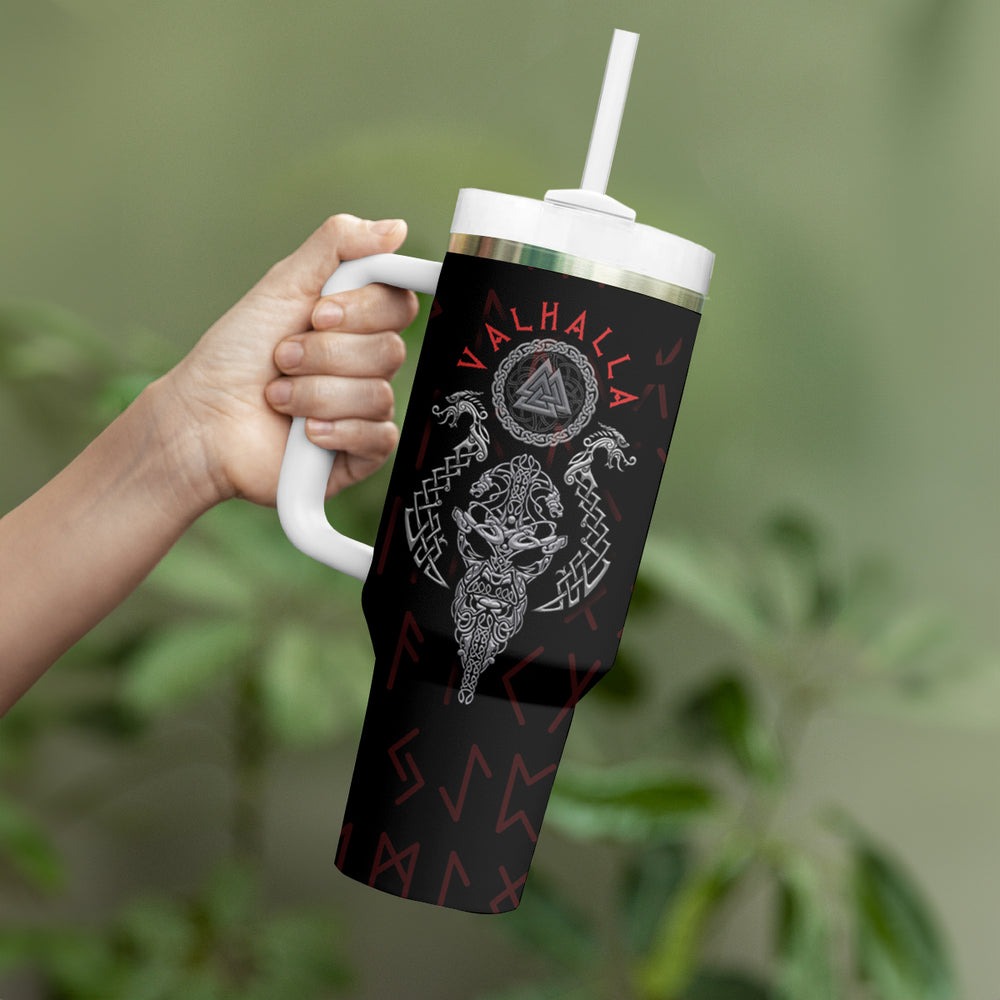 Viking Valhalla Tumbler With Handle Odin and Drakkar Pattern TS04 Viking Valhalla Tumbler With Handle Odin and Drakkar Pattern TS04