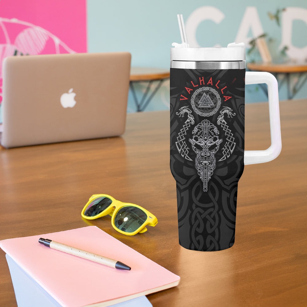 Viking Valhalla Tumbler With Handle Odin and Drakkar Pattern TS04 Viking Valhalla Tumbler With Handle Odin and Drakkar Pattern TS04