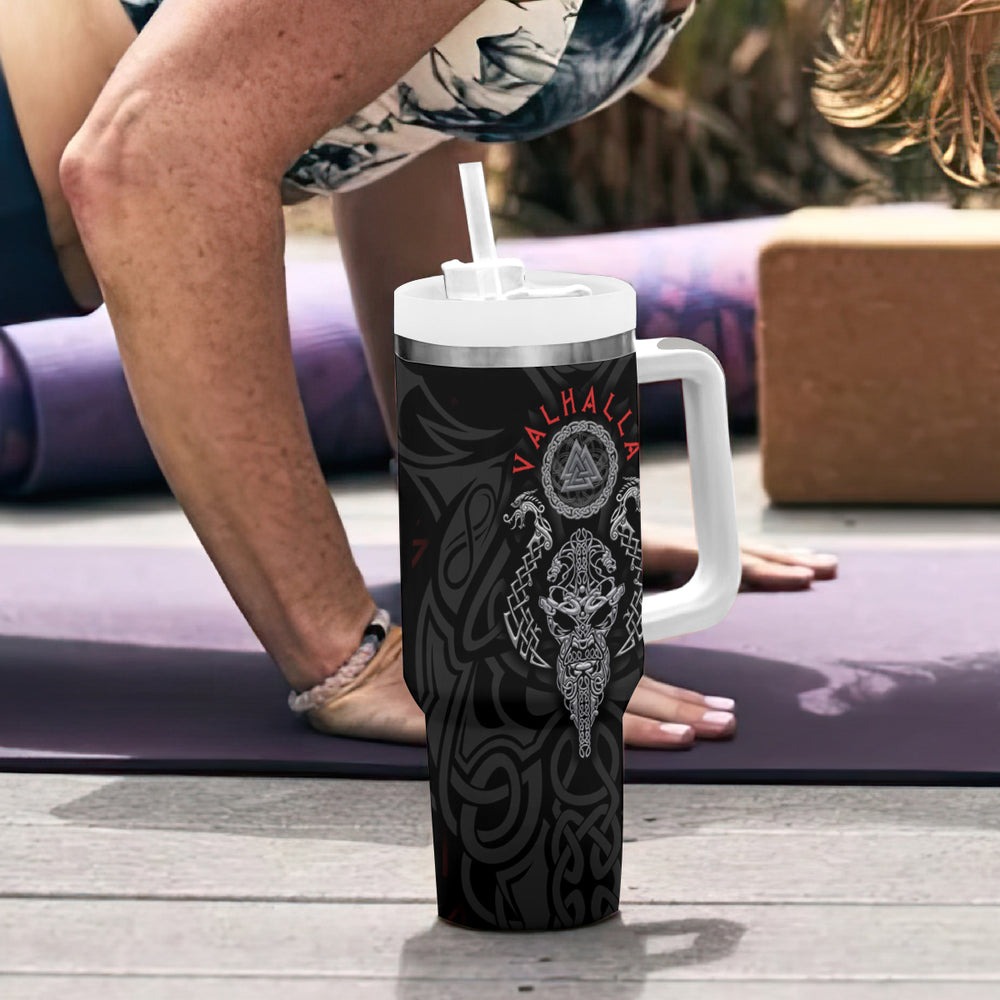 Viking Valhalla Tumbler With Handle Odin and Drakkar Pattern TS04 Viking Valhalla Tumbler With Handle Odin and Drakkar Pattern TS04