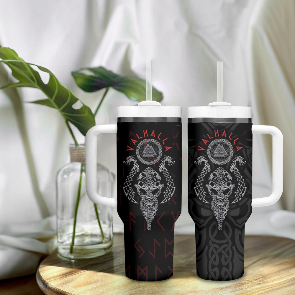 Viking Valhalla Tumbler With Handle Odin and Drakkar Pattern TS04 Viking Valhalla Tumbler With Handle Odin and Drakkar Pattern TS04