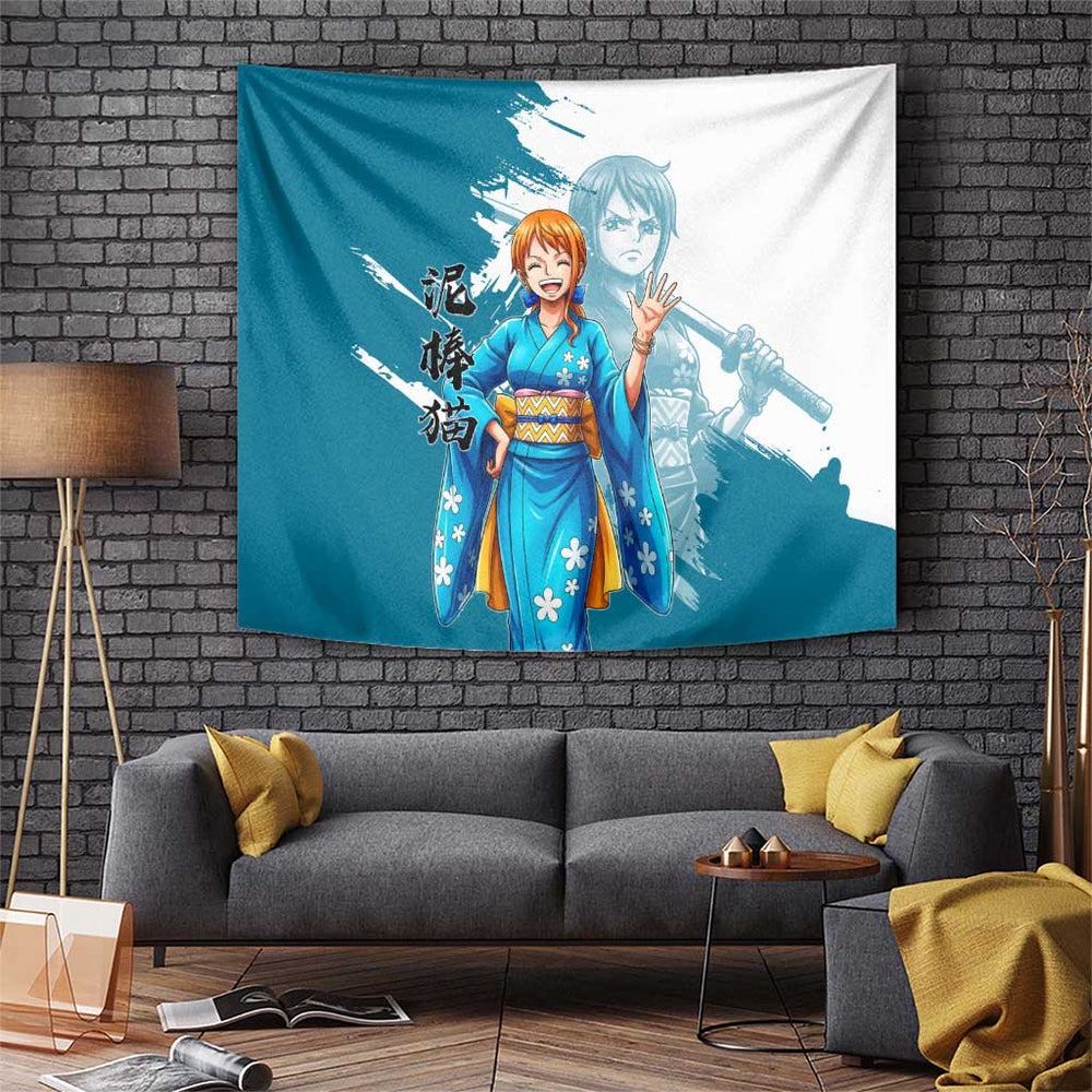 Wano Navigator Nami Tapestry Floral Kimono Anime Brush Art TS04