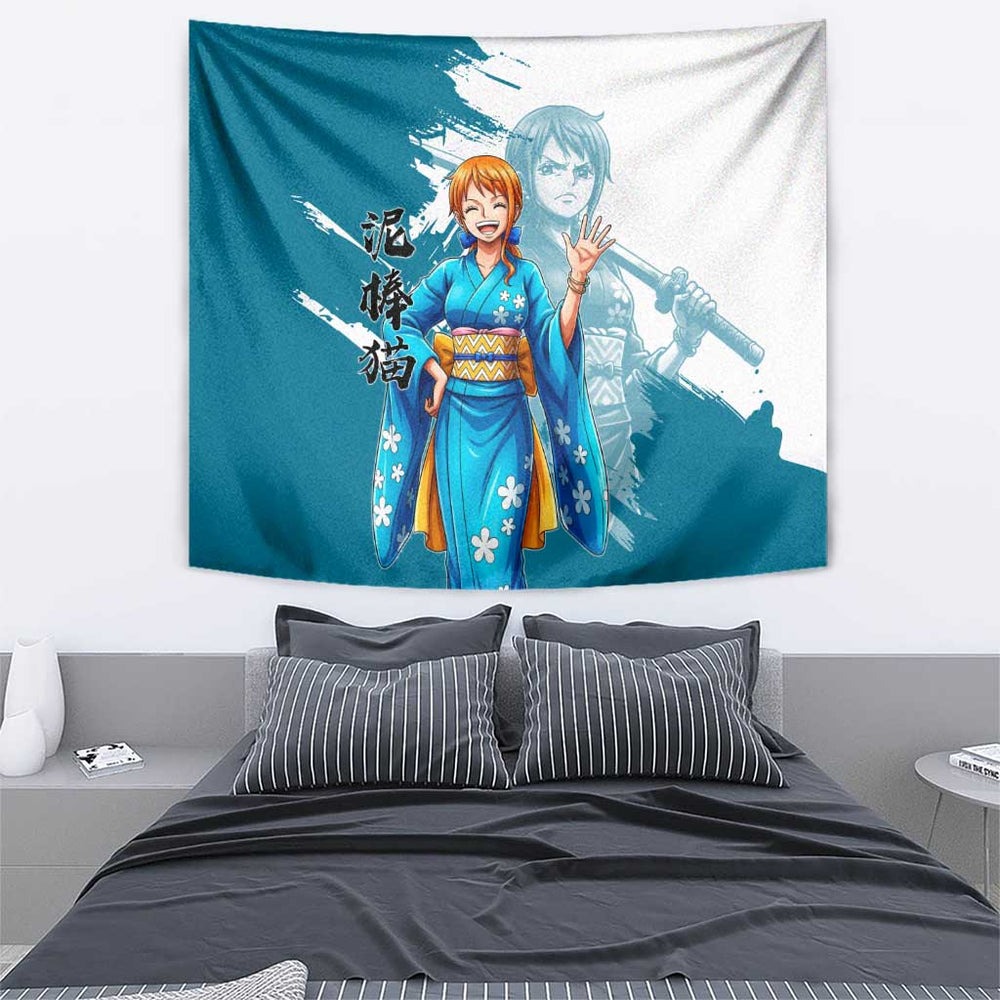 Wano Navigator Nami Tapestry Floral Kimono Anime Brush Art TS04