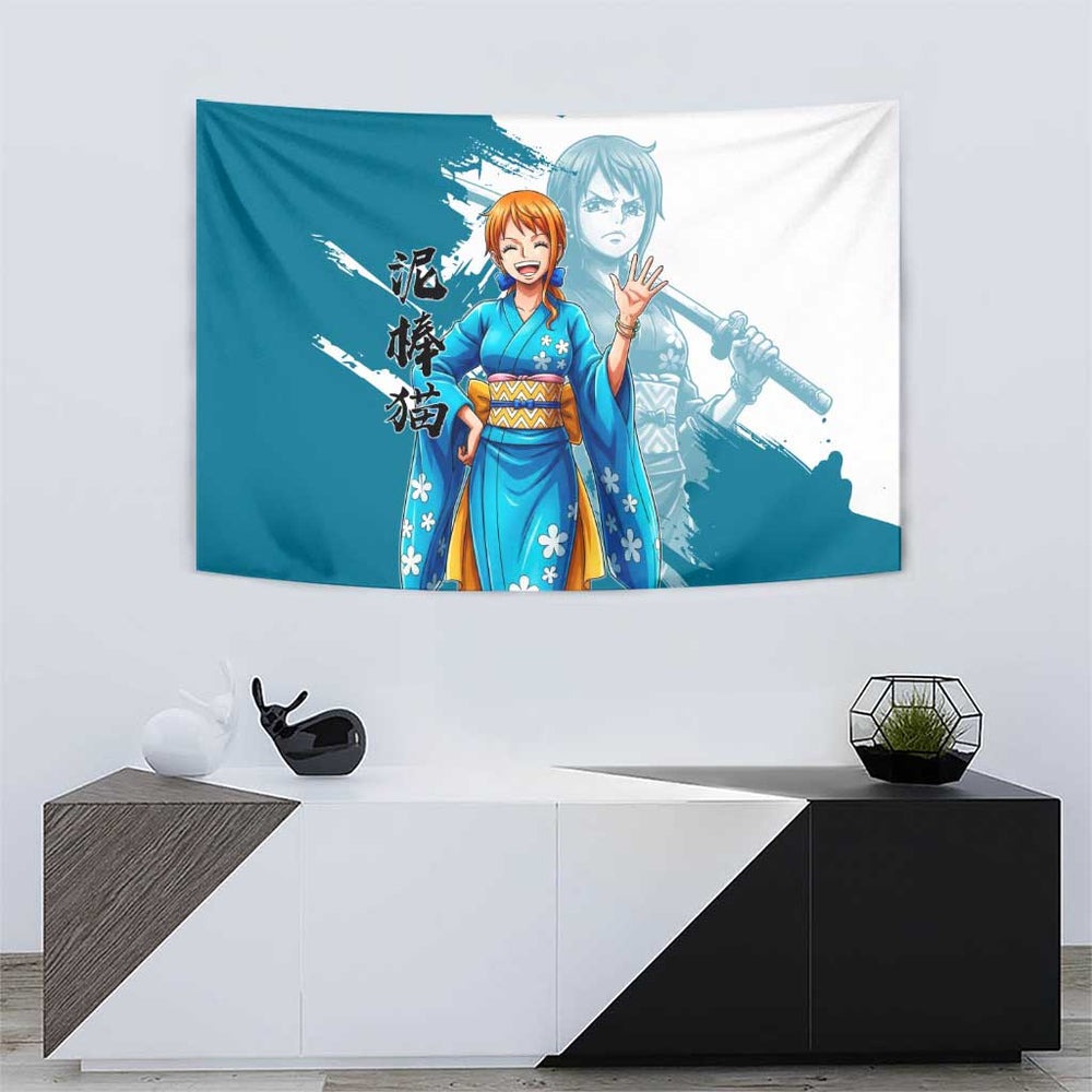 Wano Navigator Nami Tapestry Floral Kimono Anime Brush Art TS04
