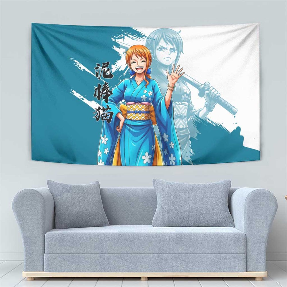 Wano Navigator Nami Tapestry Floral Kimono Anime Brush Art TS04