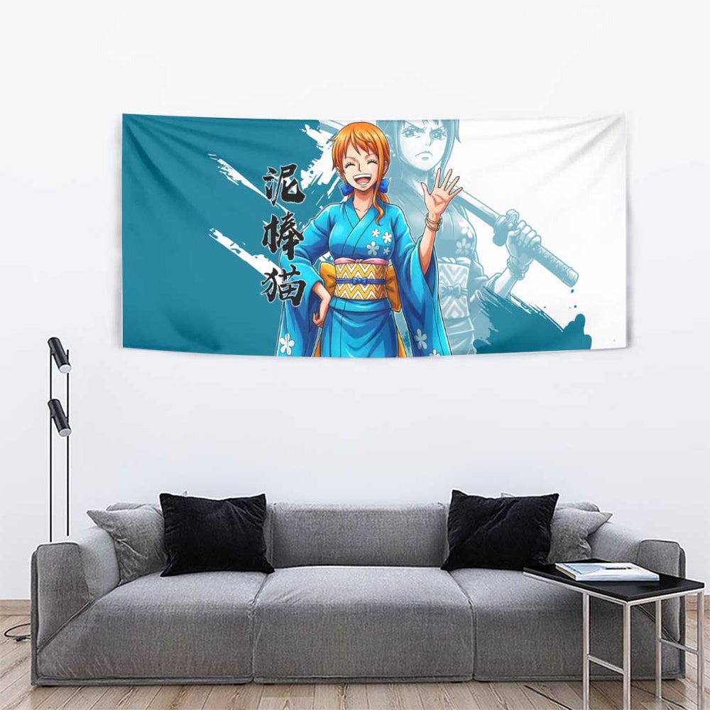 Wano Navigator Nami Tapestry Floral Kimono Anime Brush Art TS04