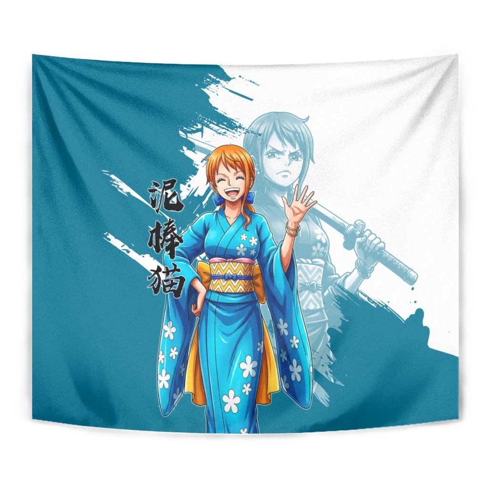 Wano Navigator Nami Tapestry Floral Kimono Anime Brush Art TS04