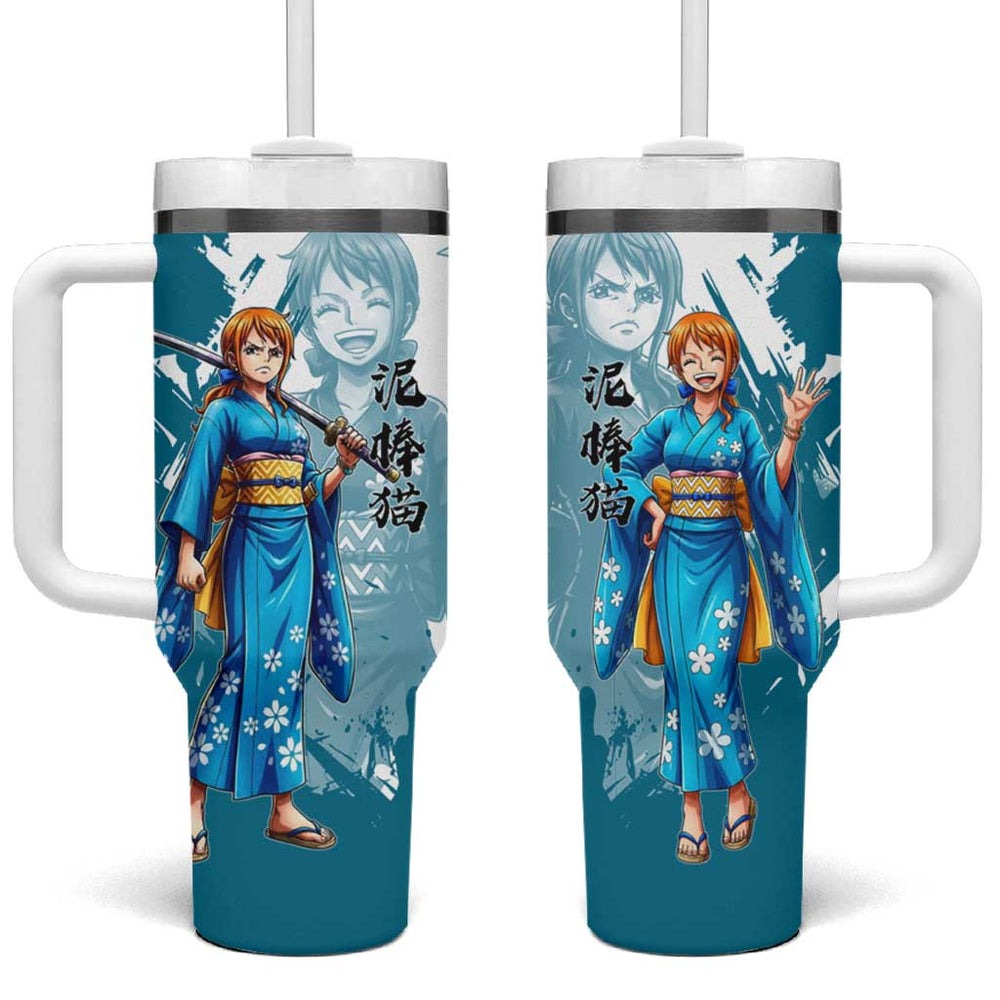 Wano Navigator Nami Tumbler With Handle Floral Kimono Anime Brush Art TS04 Wano Navigator Nami Tumbler With Handle Floral Kimono Anime Brush Art TS04