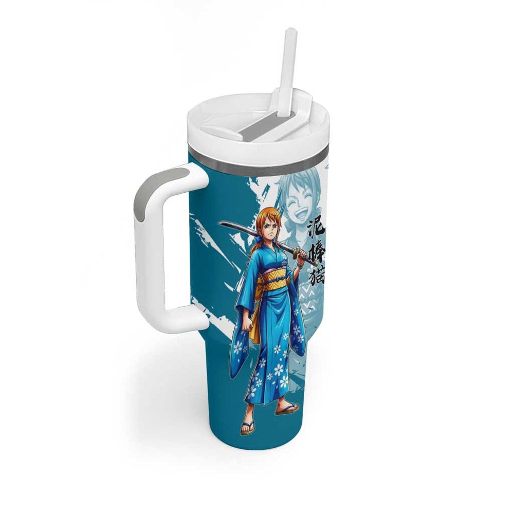 Wano Navigator Nami Tumbler With Handle Floral Kimono Anime Brush Art TS04 Wano Navigator Nami Tumbler With Handle Floral Kimono Anime Brush Art TS04