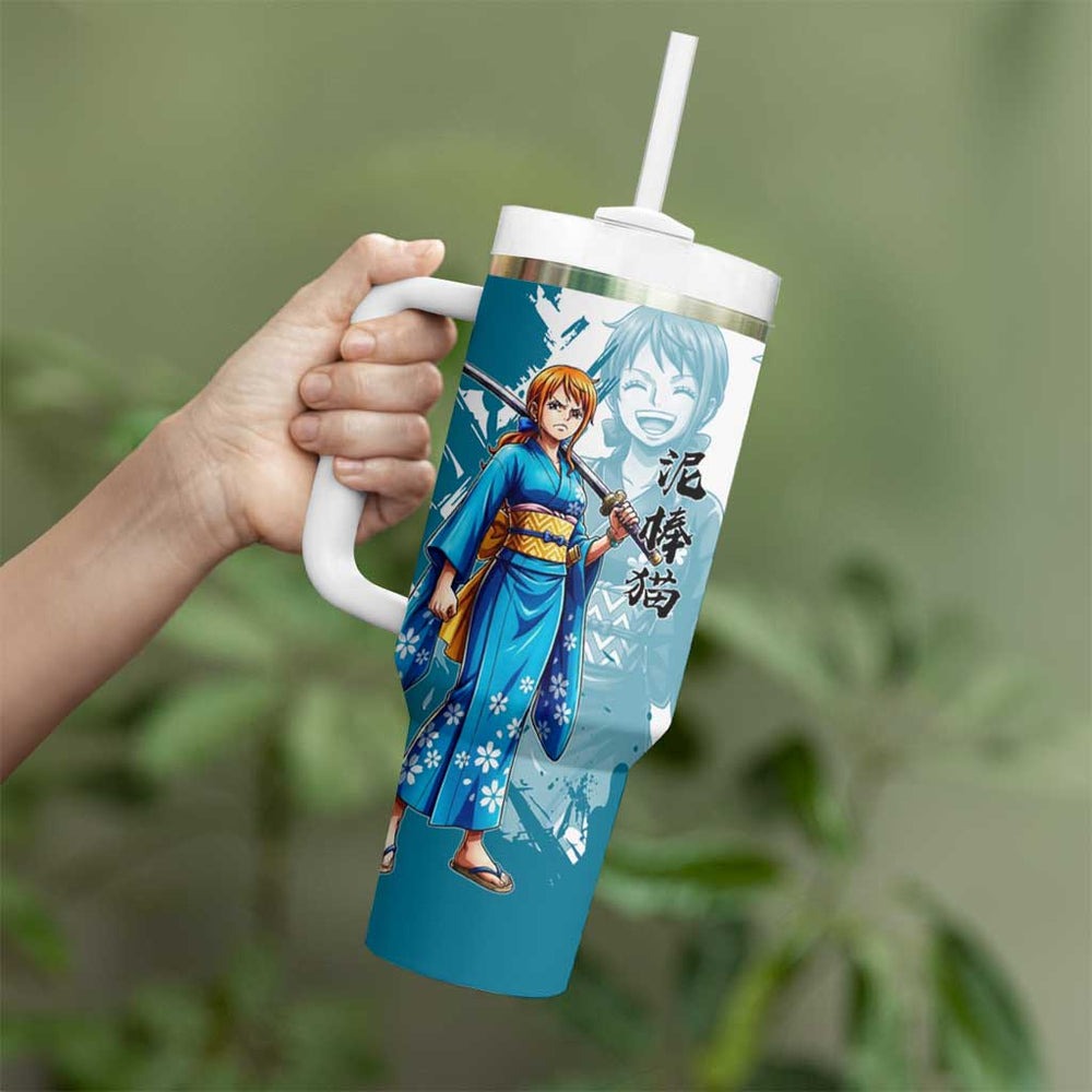 Wano Navigator Nami Tumbler With Handle Floral Kimono Anime Brush Art TS04 Wano Navigator Nami Tumbler With Handle Floral Kimono Anime Brush Art TS04