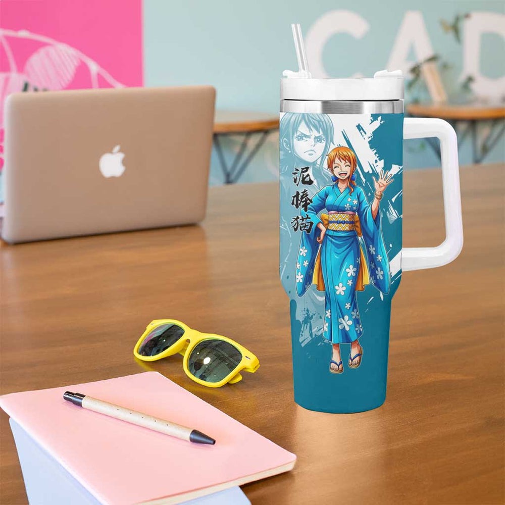 Wano Navigator Nami Tumbler With Handle Floral Kimono Anime Brush Art TS04 Wano Navigator Nami Tumbler With Handle Floral Kimono Anime Brush Art TS04