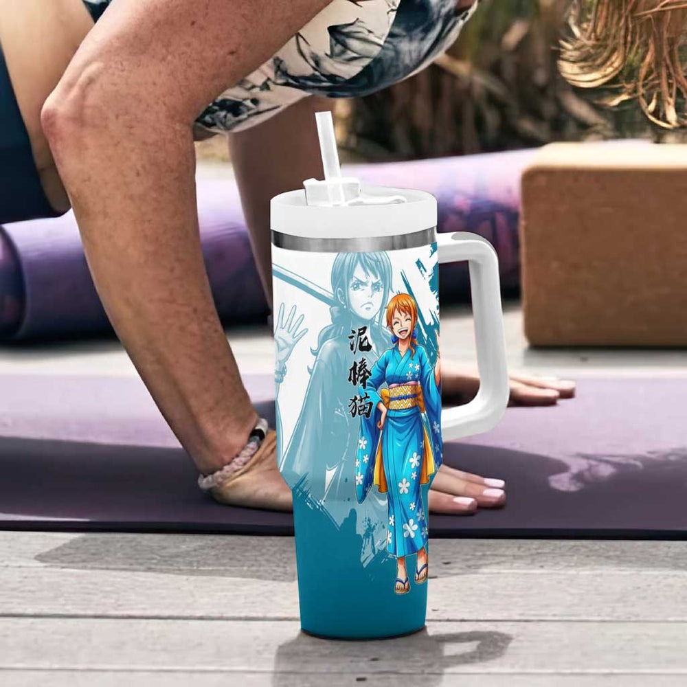 Wano Navigator Nami Tumbler With Handle Floral Kimono Anime Brush Art TS04 Wano Navigator Nami Tumbler With Handle Floral Kimono Anime Brush Art TS04