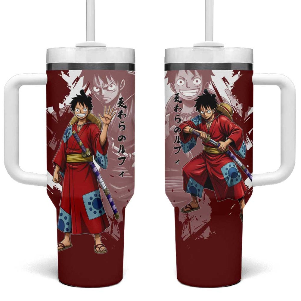 Wano Samurai Luffy Tumbler With Handle One Piece Warrior Straw Hat TS04 Wano Samurai Luffy Tumbler With Handle One Piece Warrior Straw Hat TS04