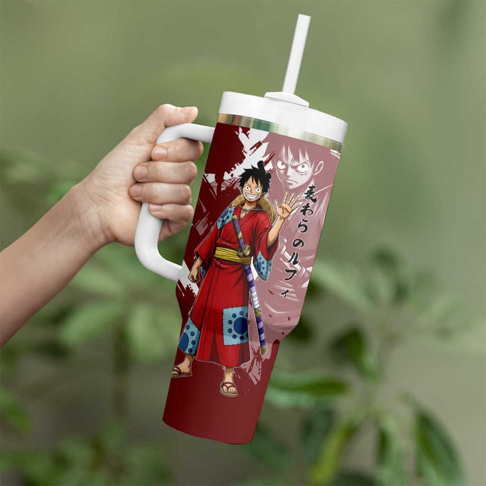 Wano Samurai Luffy Tumbler With Handle One Piece Warrior Straw Hat TS04 Wano Samurai Luffy Tumbler With Handle One Piece Warrior Straw Hat TS04