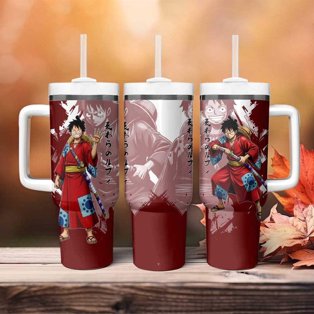 Wano Samurai Luffy Tumbler With Handle One Piece Warrior Straw Hat TS04 Wano Samurai Luffy Tumbler With Handle One Piece Warrior Straw Hat TS04