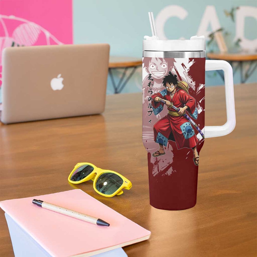 Wano Samurai Luffy Tumbler With Handle One Piece Warrior Straw Hat TS04 Wano Samurai Luffy Tumbler With Handle One Piece Warrior Straw Hat TS04