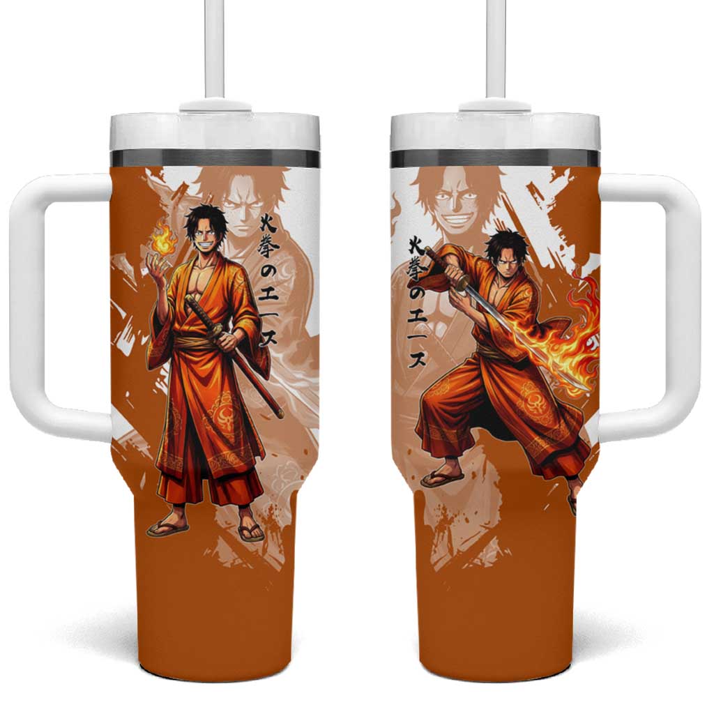 Wano Samurai Portgas D. Ace Tumbler With Handle Fiery One Piece Brush Art TS04