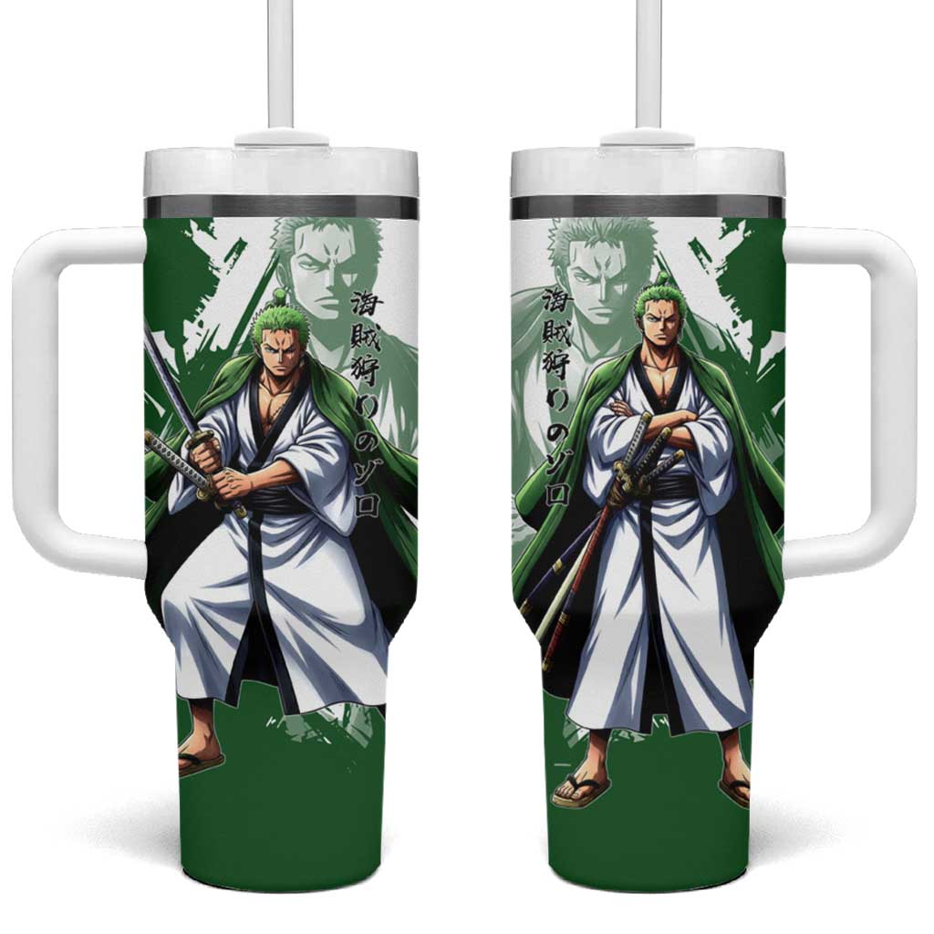 Wano Samurai Roronoa Zoro Tumbler With Handle Bold Ink Brush Anime Style TS04
