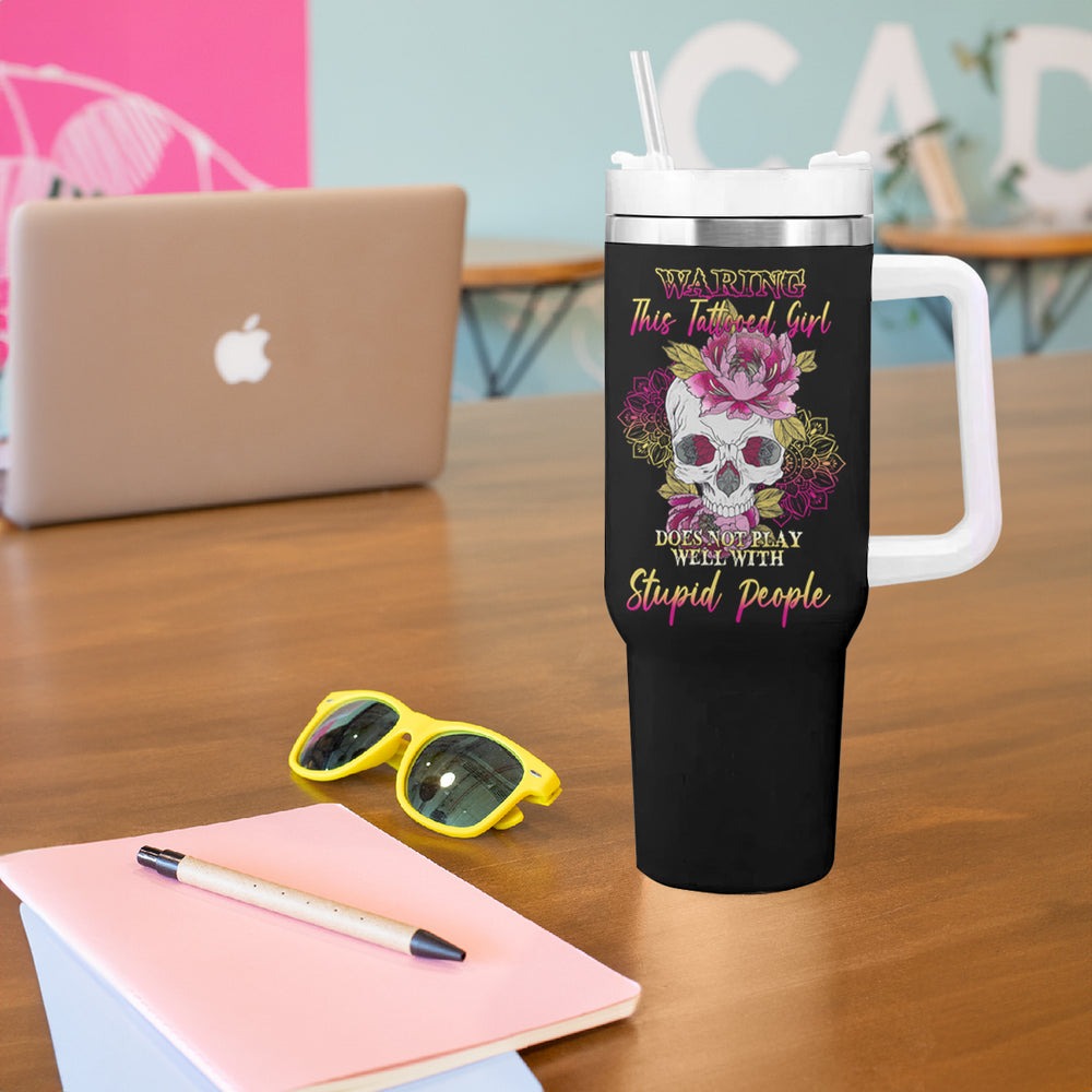 Warning This Tattooed Girl Tumbler With Handle TS04 Warning This Tattooed Girl Tumbler With Handle TS04