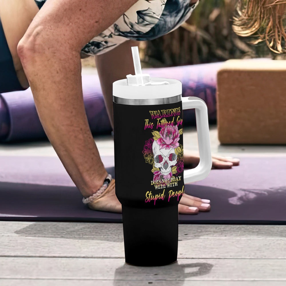 Warning This Tattooed Girl Tumbler With Handle TS04 Warning This Tattooed Girl Tumbler With Handle TS04