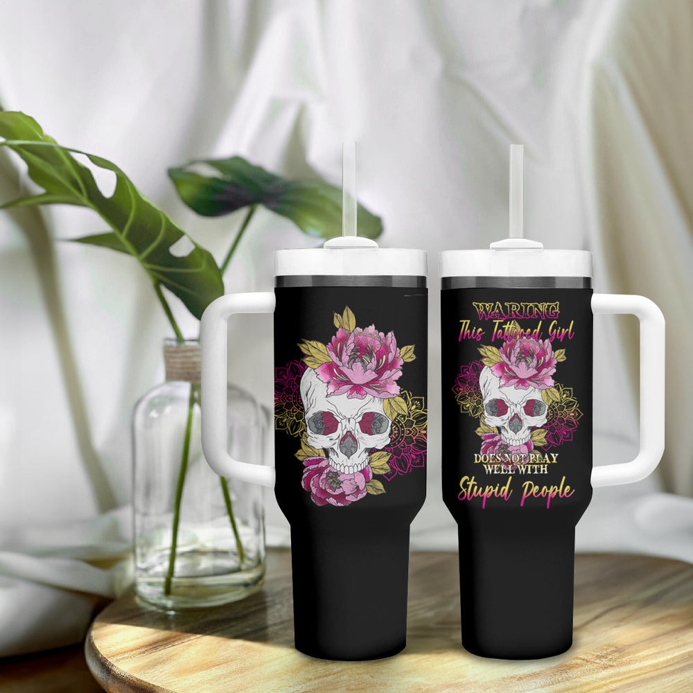 Warning This Tattooed Girl Tumbler With Handle TS04 Warning This Tattooed Girl Tumbler With Handle TS04
