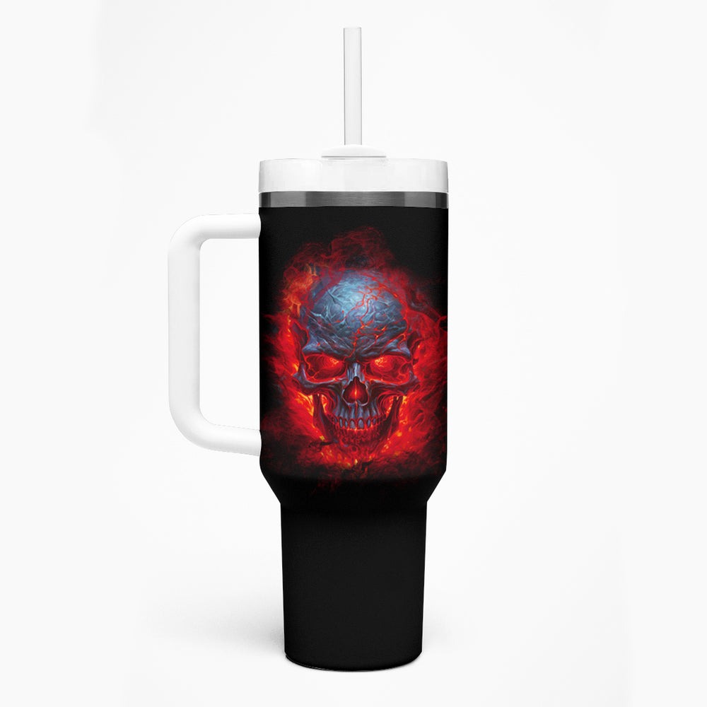 When I Was Born Fire Skull Tumbler With Handle TS04