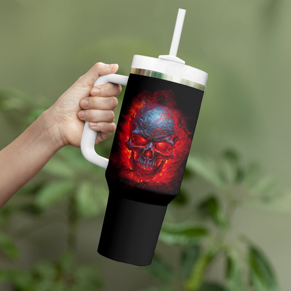 When I Was Born Fire Skull Tumbler With Handle TS04