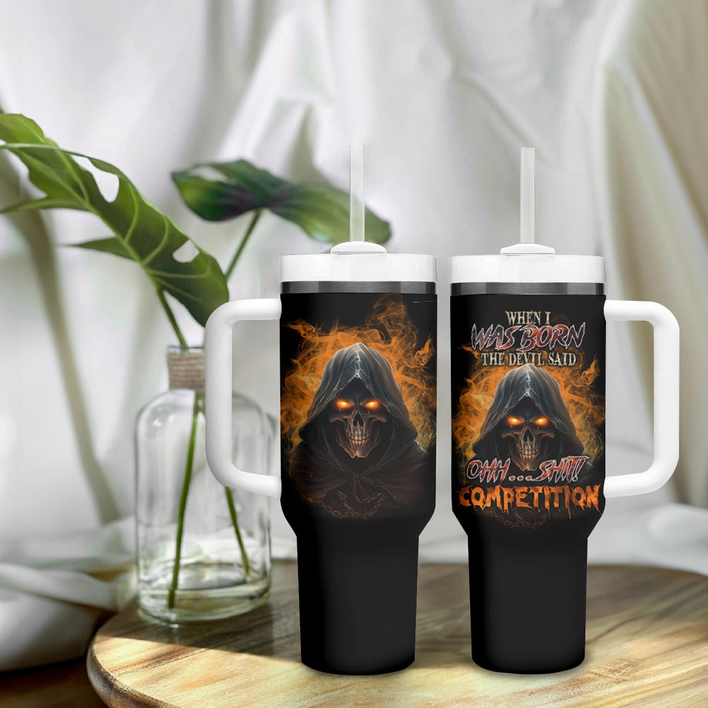 When I Was Born Reaper Fire Blue Tumbler With Handle TS04