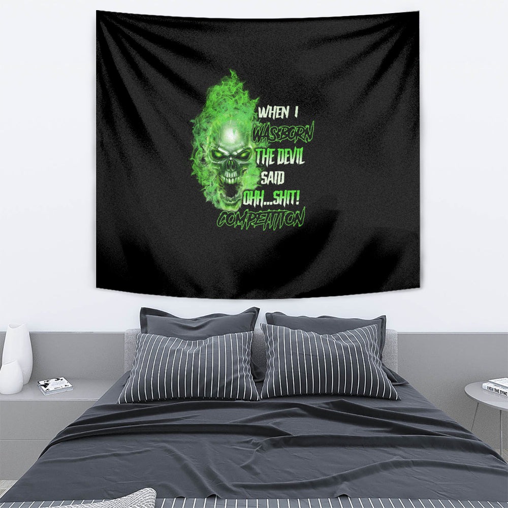 When I Was Born Skull Tapestry TS04
