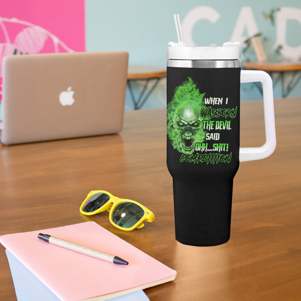 When I Was Born Skull Tumbler With Handle TS04 When I Was Born Skull Tumbler With Handle TS04