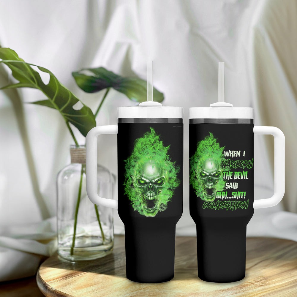 When I Was Born Skull Tumbler With Handle TS04 When I Was Born Skull Tumbler With Handle TS04