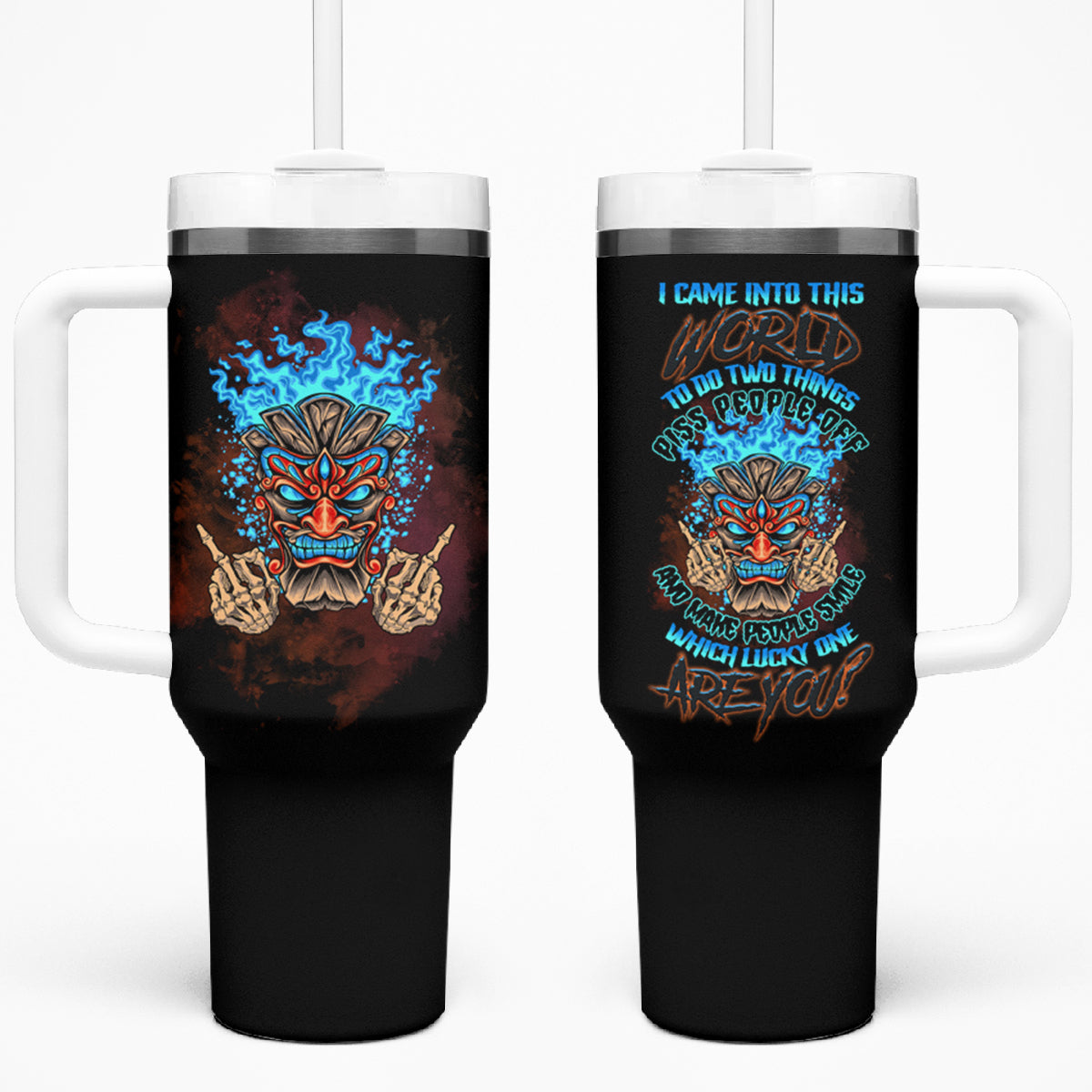 Which Lucky One Are You Skull Tiki Tumbler With Handle TS04