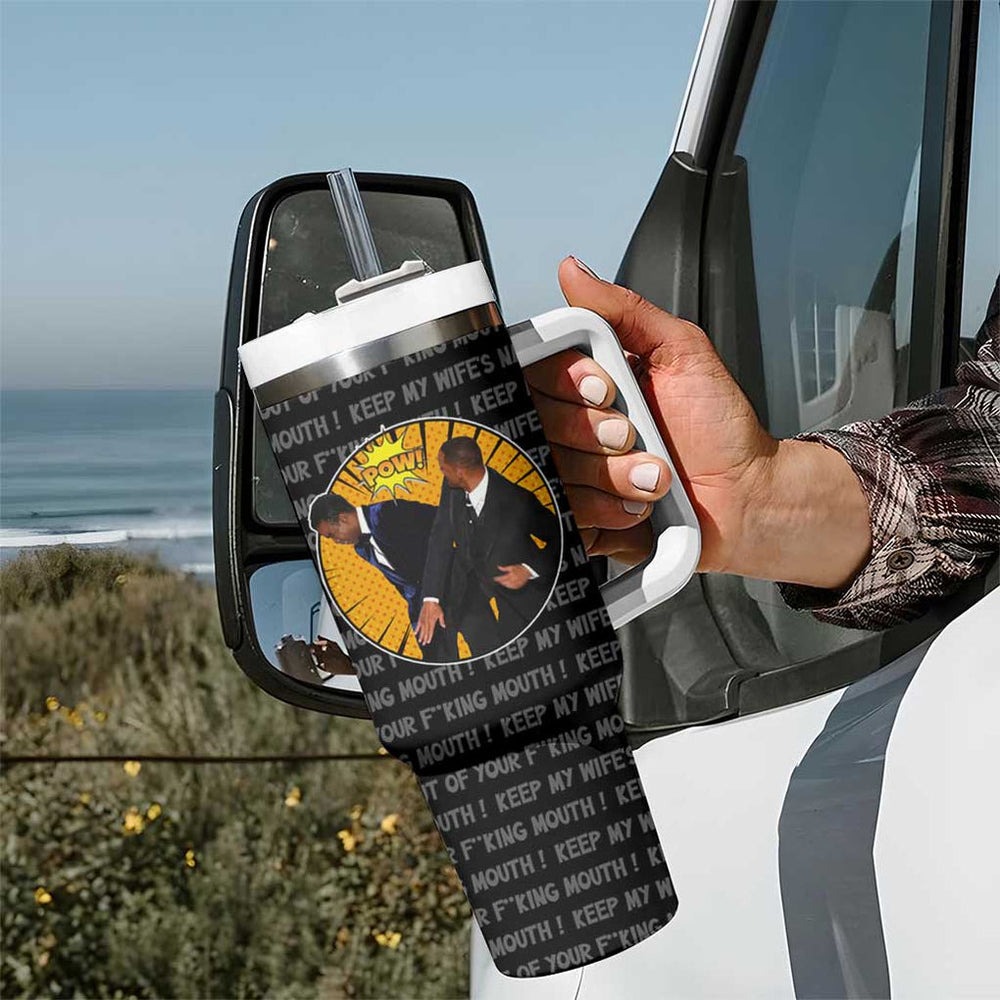Will Smith Slaps Chris Rock Meme Tumbler With Handle Funny Meme Art Style TS04 Will Smith Slaps Chris Rock Meme Tumbler With Handle Funny Meme Art Style TS04