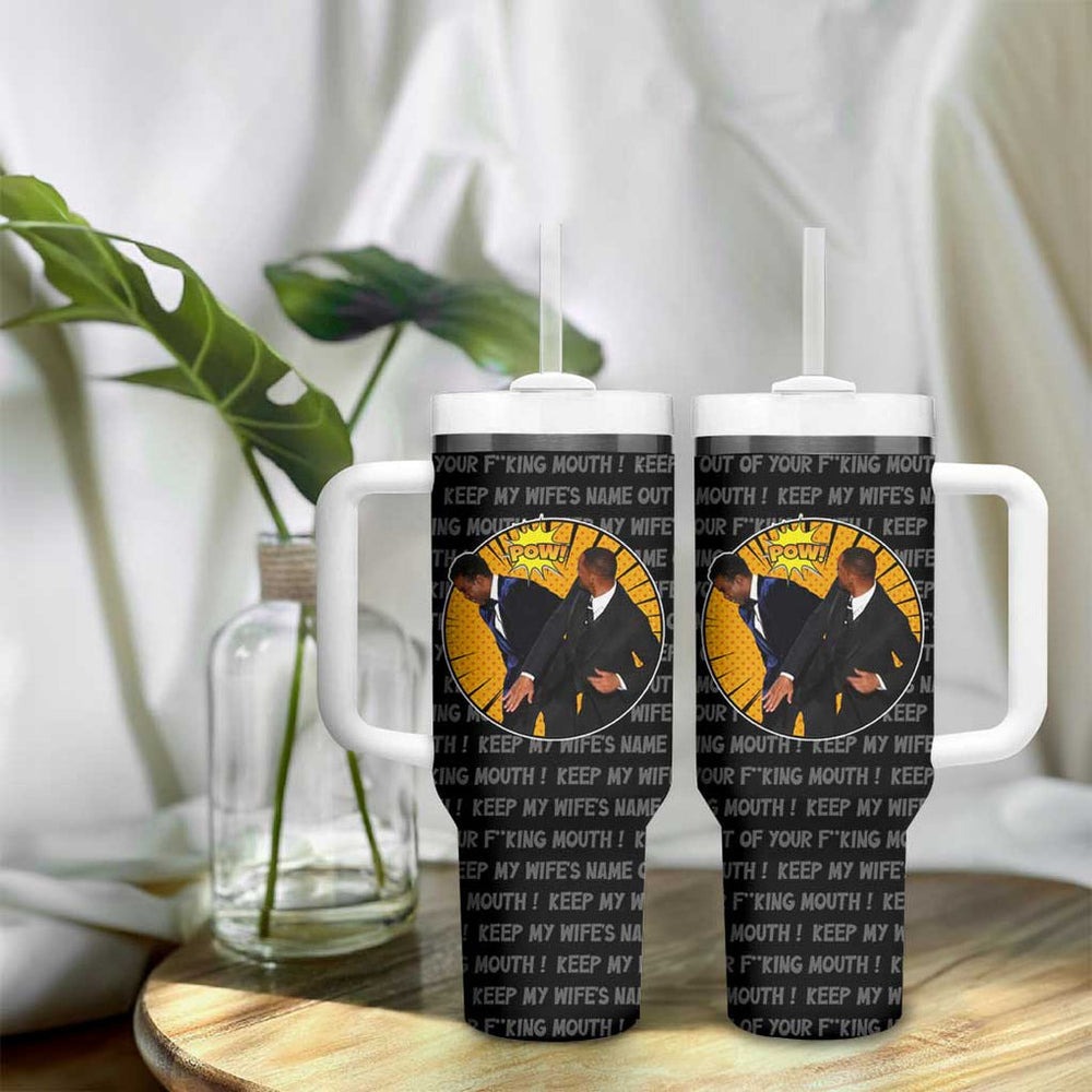 Will Smith Slaps Chris Rock Meme Tumbler With Handle Funny Meme Art Style TS04 Will Smith Slaps Chris Rock Meme Tumbler With Handle Funny Meme Art Style TS04