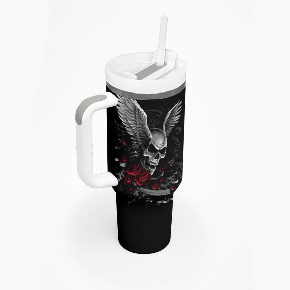Wings Rose Skull Tumbler With Handle Romantic Rose Skull Wings DT01 Wings Rose Skull Tumbler With Handle Romantic Rose Skull Wings DT01