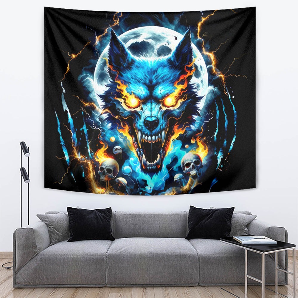 Wolf Skull Tapestry Born As Human But Wolft At Heart DT01