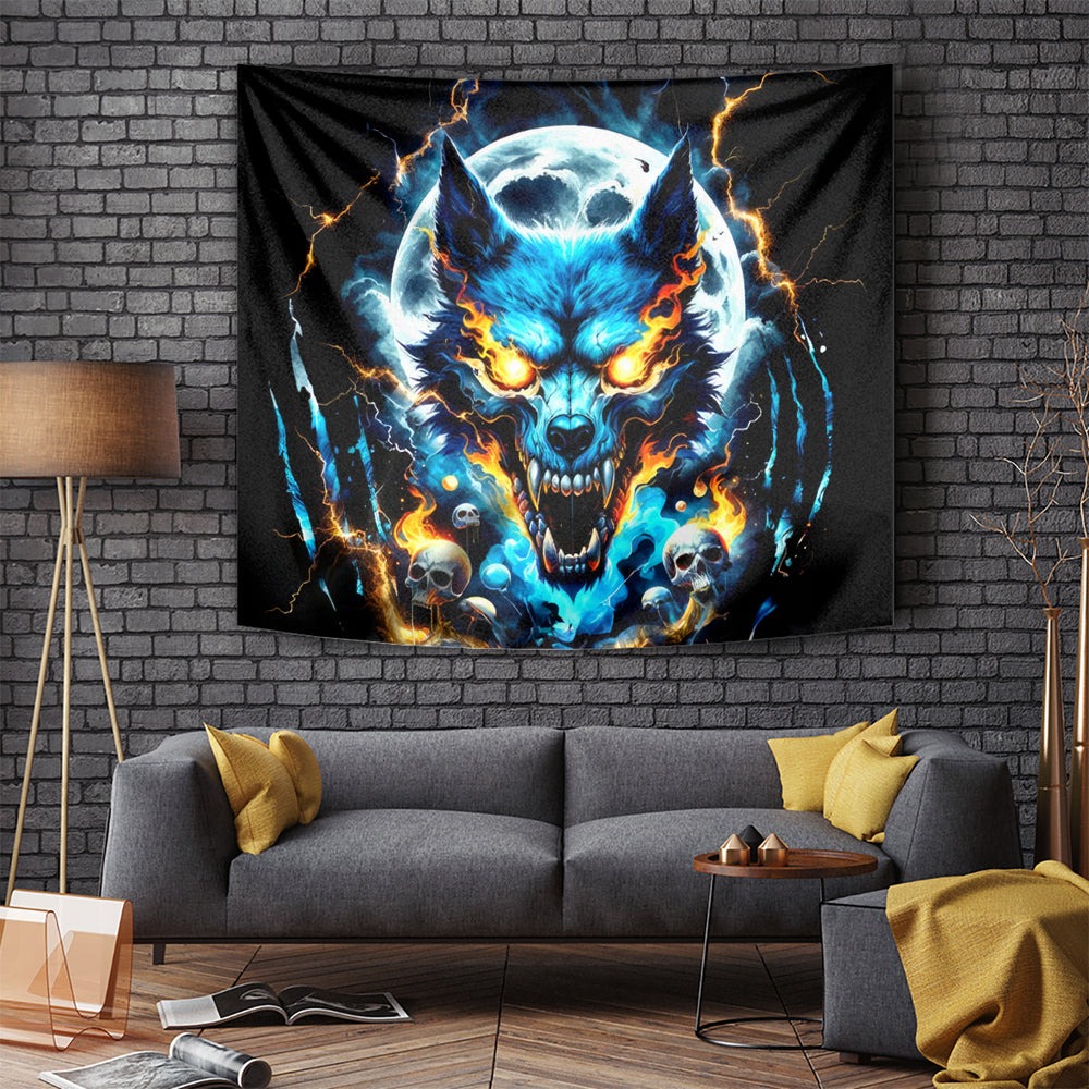 Wolf Skull Tapestry Born As Human But Wolft At Heart DT01