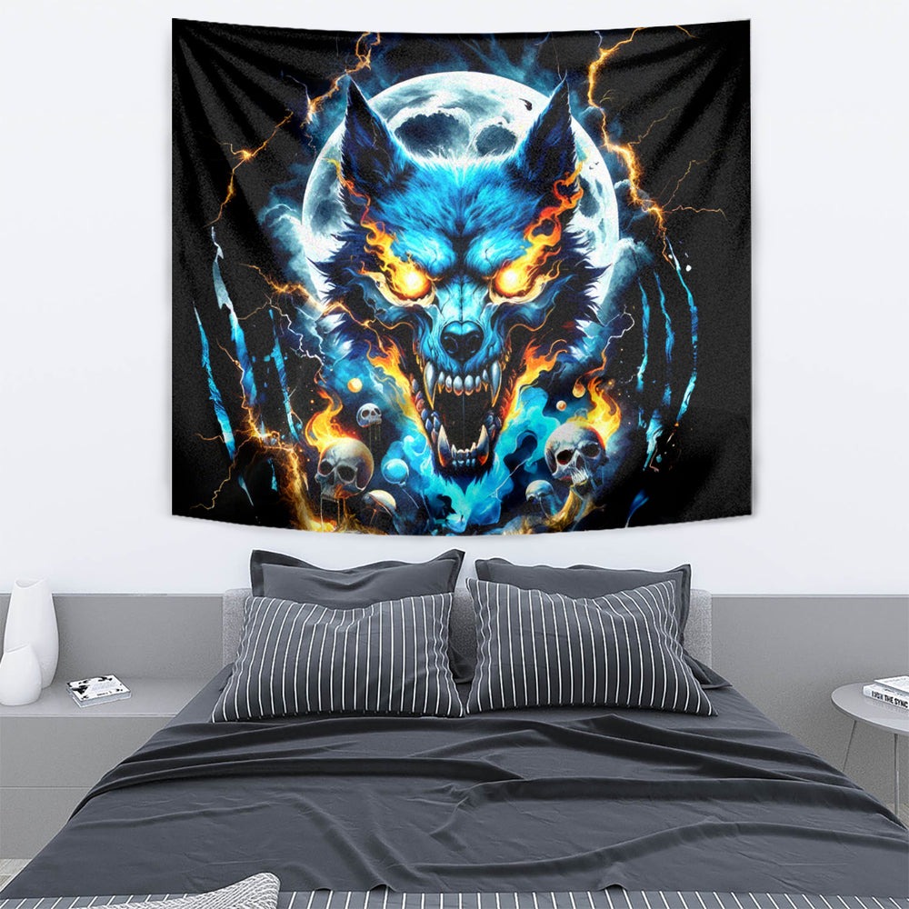 Wolf Skull Tapestry Born As Human But Wolft At Heart DT01