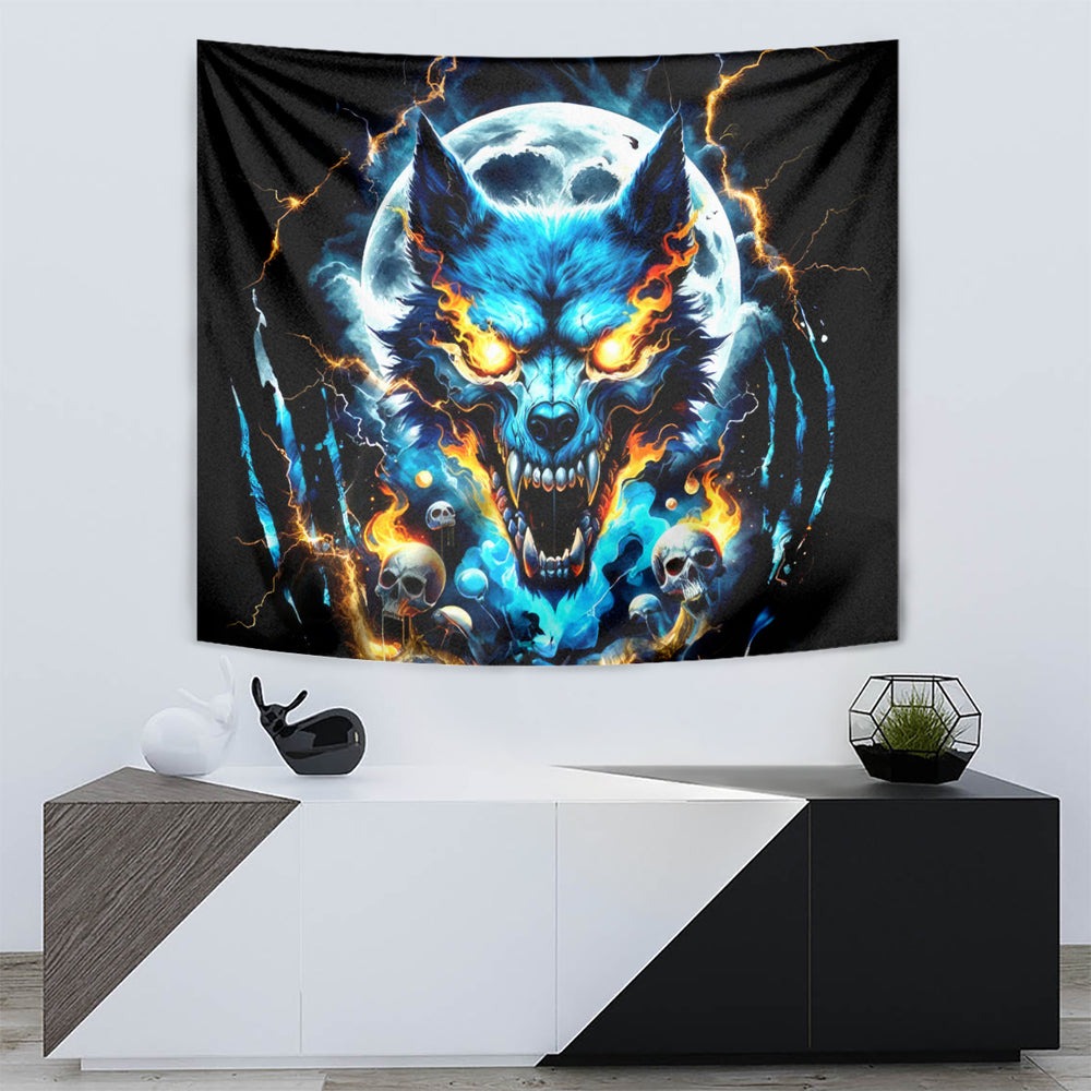 Wolf Skull Tapestry Born As Human But Wolft At Heart DT01