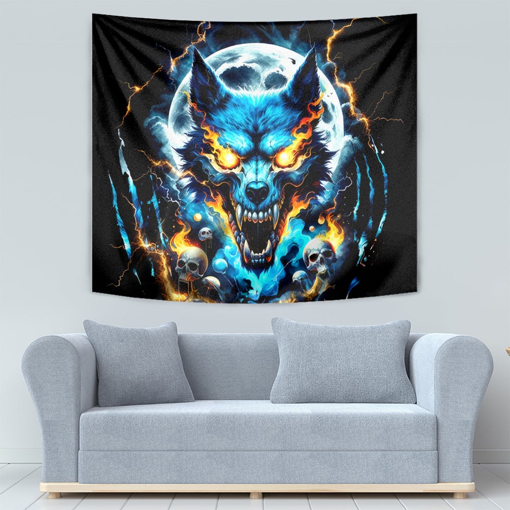 Wolf Skull Tapestry Born As Human But Wolft At Heart DT01