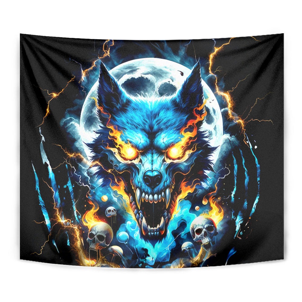 Wolf Skull Tapestry Born As Human But Wolft At Heart DT01