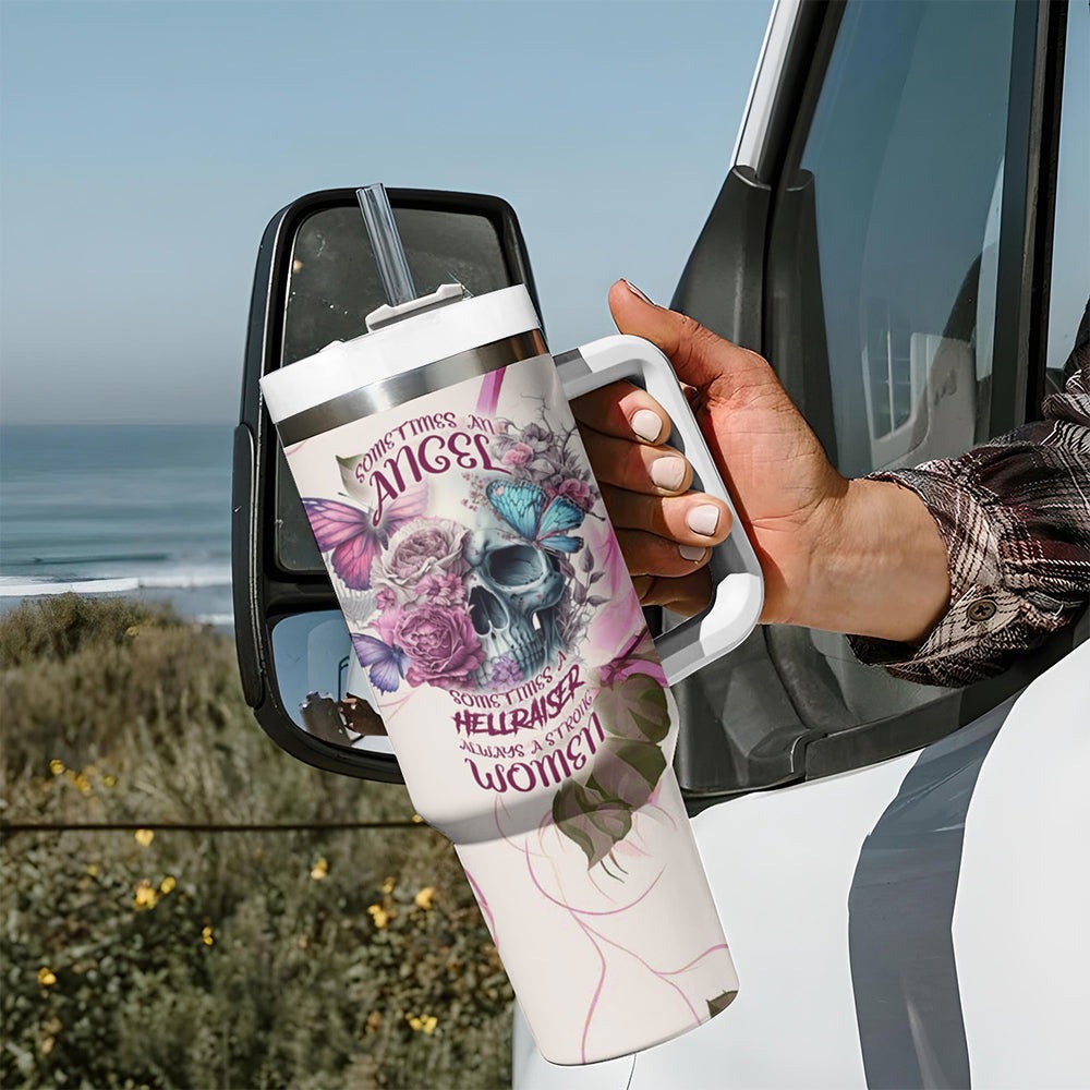 Women Skull Tumbler With Handle Some Time An Angel Hellraiser Always A Strong Women TS04 Women Skull Tumbler With Handle Some Time An Angel Hellraiser Always A Strong Women TS04