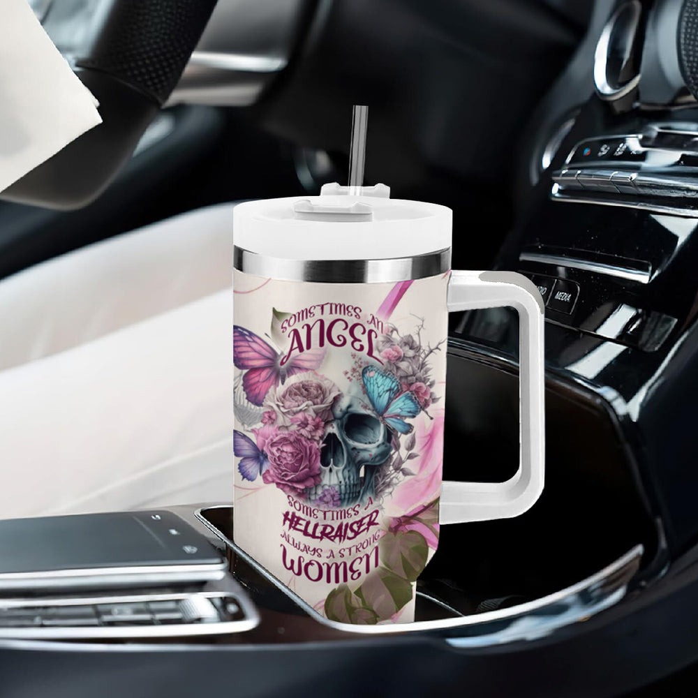 Women Skull Tumbler With Handle Some Time An Angel Hellraiser Always A Strong Women TS04 Women Skull Tumbler With Handle Some Time An Angel Hellraiser Always A Strong Women TS04