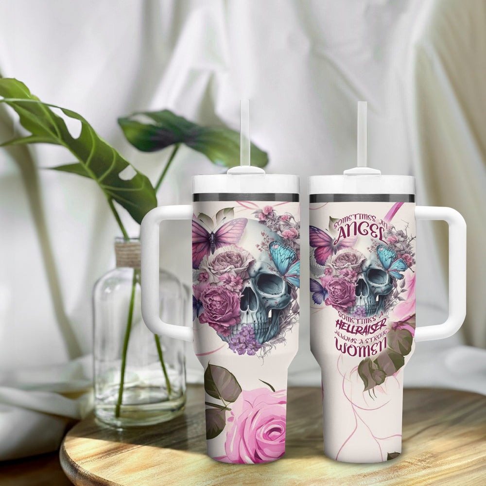 Women Skull Tumbler With Handle Some Time An Angel Hellraiser Always A Strong Women TS04 Women Skull Tumbler With Handle Some Time An Angel Hellraiser Always A Strong Women TS04