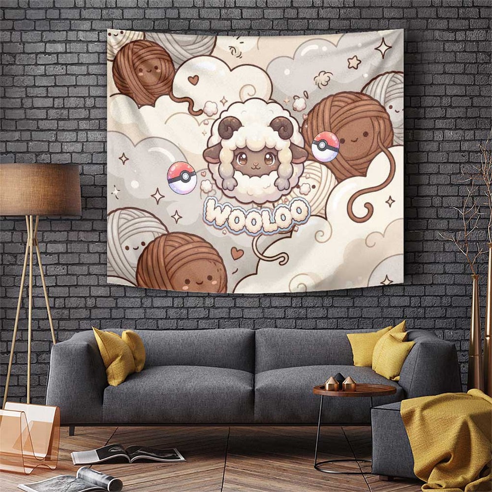 Wooloo Poké Kawaii Art Tapestry Cute Wooloo & Yarn Ball Pattern - Cozy Vibes TS04 Wooloo Poké Kawaii Art Tapestry Cute Wooloo & Yarn Ball Pattern - Cozy Vibes TS04