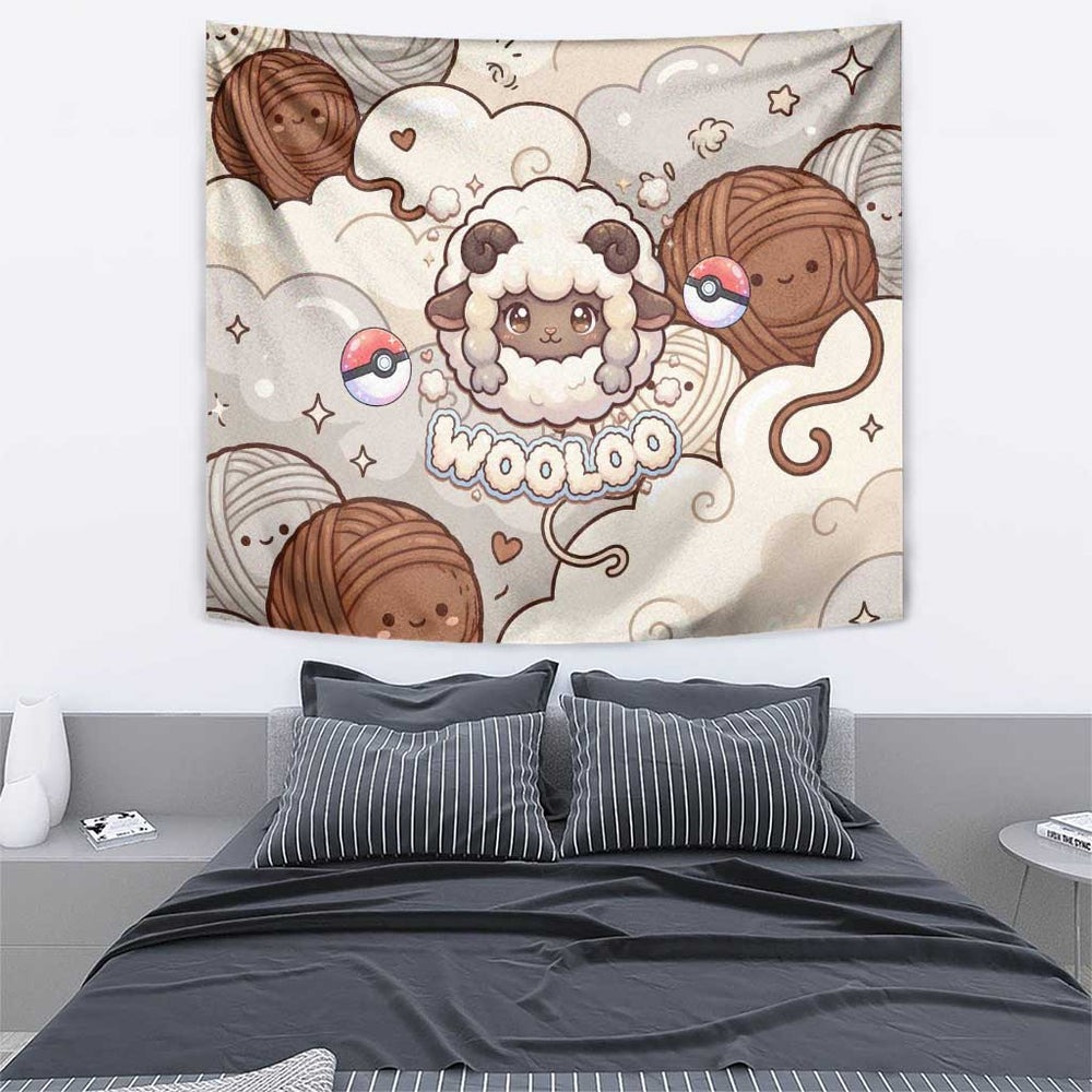Wooloo Poké Kawaii Art Tapestry Cute Wooloo & Yarn Ball Pattern - Cozy Vibes TS04 Wooloo Poké Kawaii Art Tapestry Cute Wooloo & Yarn Ball Pattern - Cozy Vibes TS04