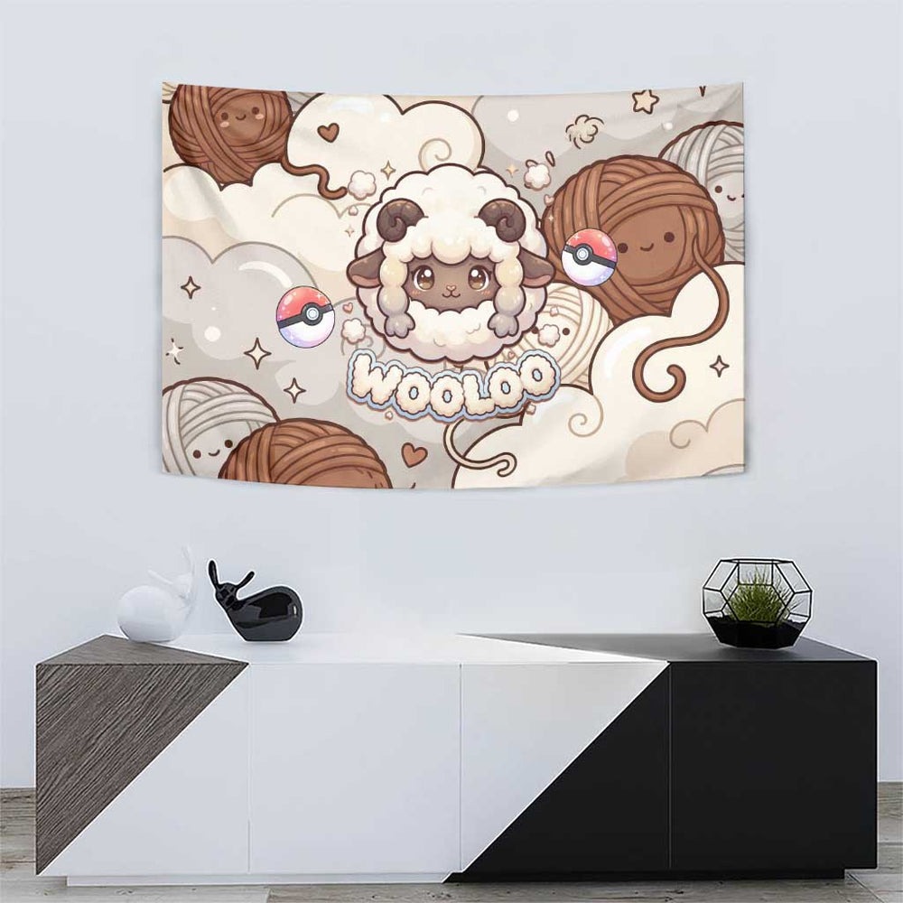 Wooloo Poké Kawaii Art Tapestry Cute Wooloo & Yarn Ball Pattern - Cozy Vibes TS04 Wooloo Poké Kawaii Art Tapestry Cute Wooloo & Yarn Ball Pattern - Cozy Vibes TS04