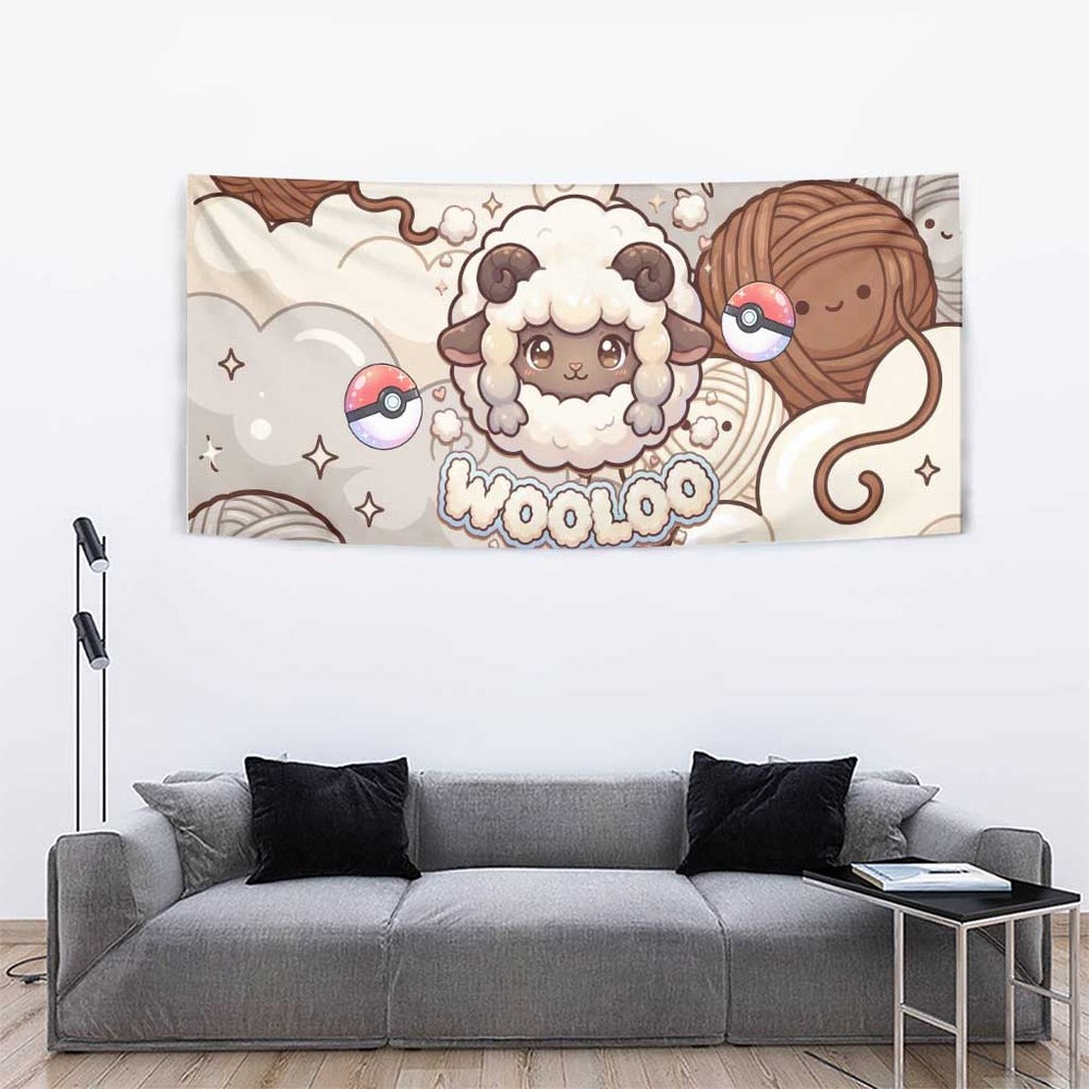 Wooloo Poké Kawaii Art Tapestry Cute Wooloo & Yarn Ball Pattern - Cozy Vibes TS04 Wooloo Poké Kawaii Art Tapestry Cute Wooloo & Yarn Ball Pattern - Cozy Vibes TS04