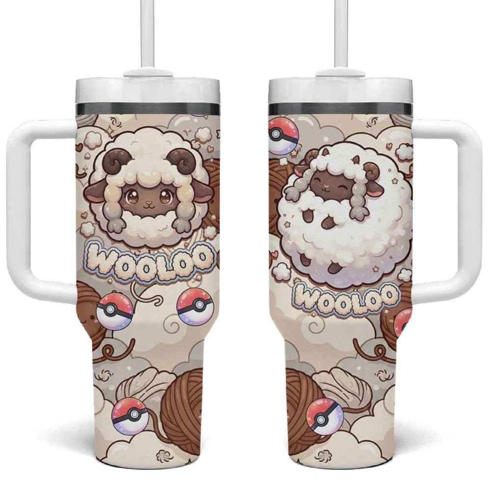 Wooloo Poké Kawaii Art Tumbler With Handle Cute Wooloo & Yarn Ball Pattern - Cozy Vibes TS04 Wooloo Poké Kawaii Art Tumbler With Handle Cute Wooloo & Yarn Ball Pattern - Cozy Vibes TS04